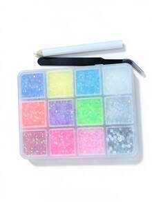 1 Set,12 Colors,Sparkling Resin Crystal Rhinestones With Tools, Flat Back Mixed Gems For DIY Crafts, Clothes, Shoes, Cups And Fabrics - multicolor - View 2