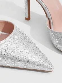 CUCCOO SZL Women's Silver Pointed Toe Rhinestone Stiletto High Heel Ankle Strap Slingback Pumps For Party And Evening - Silver - View 5