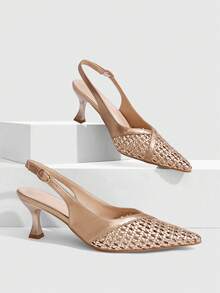 CUCCOO SZL Women's Fashion Pointed-Toed Woven Shoes Are Suitable For Dinner Parties, Dating, Commuting Temperament, Socialite High-Heeled Shoes - Champagne - View 7