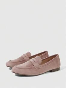 Sleekvia Women's Spring Fall Shoes Pink Matte Suede Classic Penny Loafers Round Toe Flat British Style Commute Slip-On - Dusty Pink - View 10
