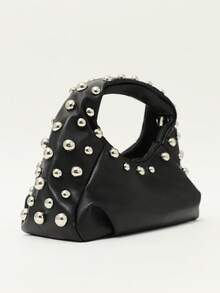 Nöista Black Shoulder Bag With Silver Stud Detailing, A Soft Slouchy Shape And Short Handle. - Black - View 1