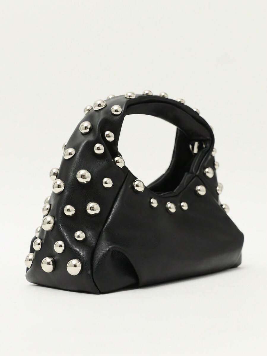 Nöista Black Shoulder Bag With Silver Stud Detailing, A Soft Slouchy Shape And Short Handle. - Black - View 1