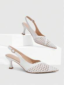 CUCCOO SZL Women's Fashion Pointed-Toed Woven Shoes Are Suitable For Dinner Parties, Dating, Commuting Temperament, Socialite High-Heeled Shoes - White - View 7