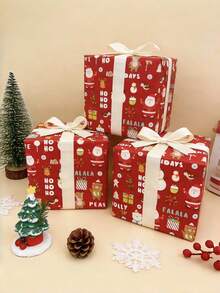 1Roll Is About 300 Cm Christmas Wrapping Paper, Double Sided Printed Gift Wrap Sheet, Santa Snowman Snowflake Pattern Holiday Wrapping Paper For Christmas Gift Packaging, Xmas Party Decor, Gift Wrapping Supplies, 2 Designs Per Set - multicolor - View 1