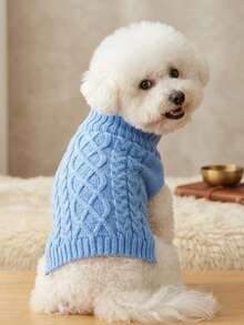PETSIN 1件極簡風寵物毛衣，藍色柔軟舒適保暖寵物衣 - 彩色 - 查看 3