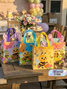 Carriecur Adorable Bee Fleece Tote Bag, Colorful Cartoon Bee Party Gift Bag, Suitable For Birthday Parties, Baby Showers, Spring Events, Classroom Rewards, Graduations, Snack Gift Bag - View 1
