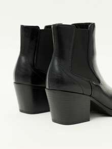 Nöista Black Pointed Short Boots, Autumn And Winter Pointed Elastic Band Fashionable Versatile Thick Heel Solid Color Short Boots - Black - View 6