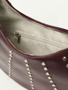 Nöista Burgundy Shoulder Bag With Stud Detailing, Curved Silhouette And Double Top Handle For A Sleek Finish. - Burgundy - View 4