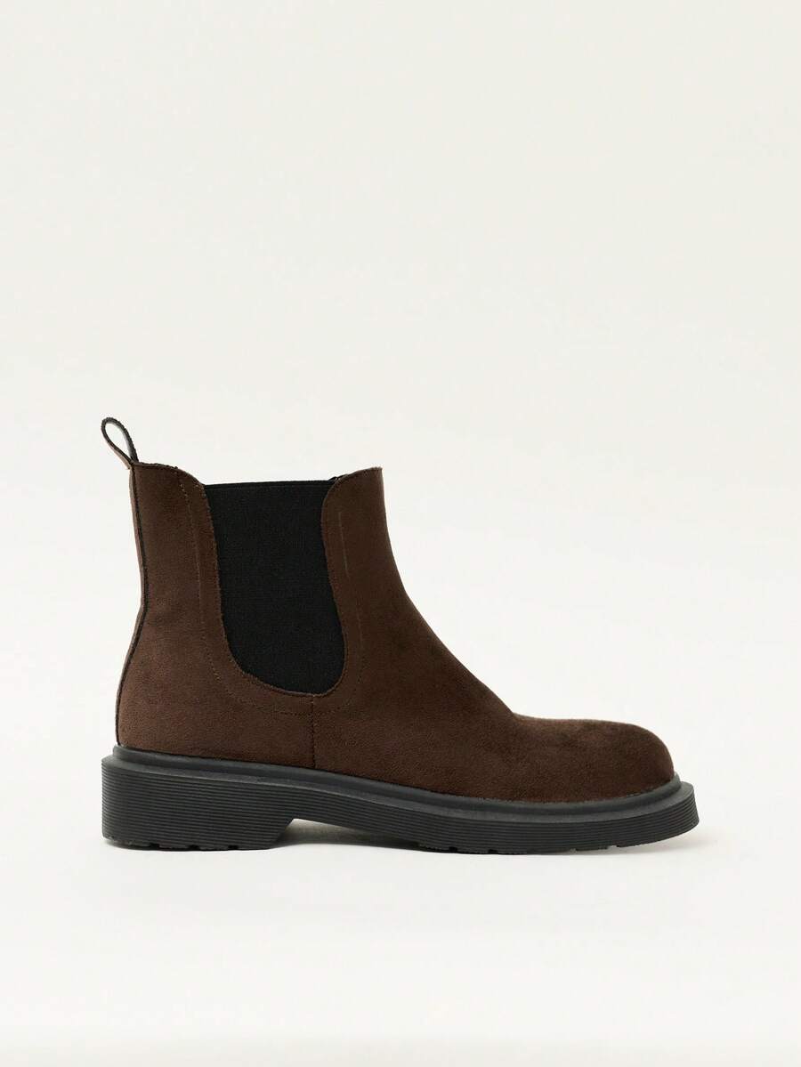Nöista Maillard Dark Brown Chelsea Booties Round Toe Elastic Sleeve Thick Bottom Low Heel Retro Commuter Ankle Boots - Brown - View 1
