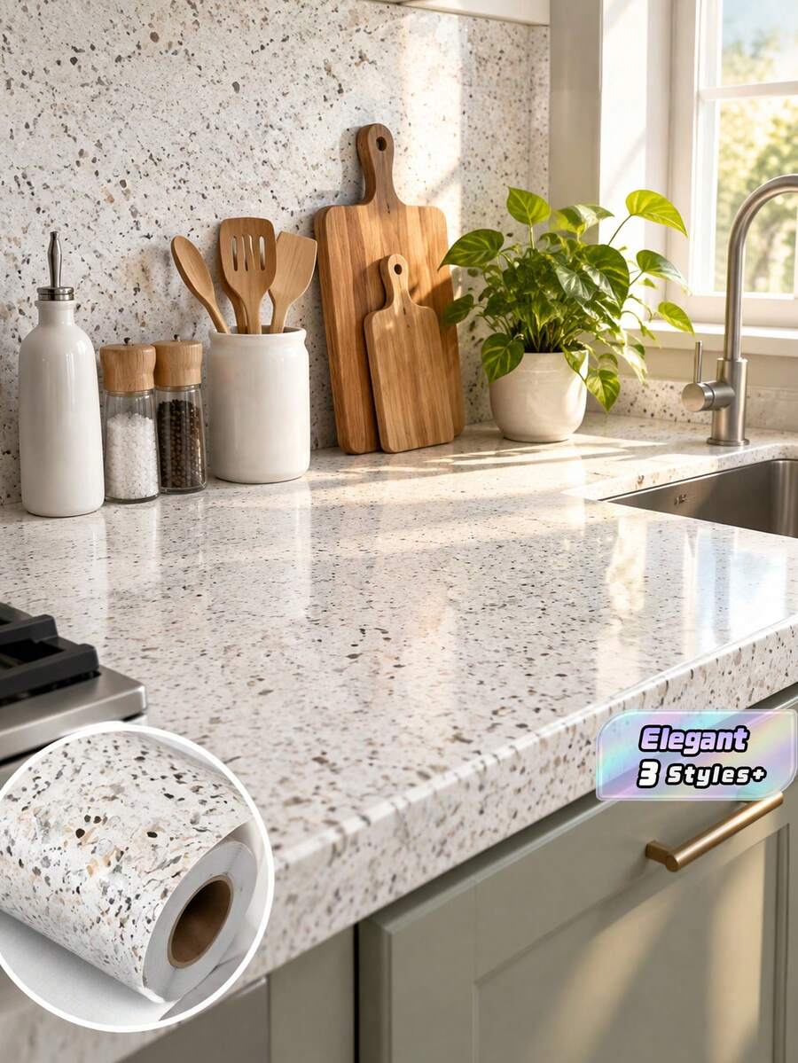 Waterproof Contact Paper,Granite Gold Peel And Stick Countertops Desk Cover Cabinet Shelves Sticker,Kitchen Counter Top Laminate Self Adhesive Granite Countertop Paper,Home Decor - apricot - View 1