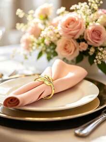 60/20/10/5 Pcs Metal Alloy Napkin Rings, Gold Leaf Napkin Holder Rings, Reusable Table Napkin Rings With Smooth Edges, Easy To Clean, For Wedding, New Year Party, Celebration, Christmas Decor, Dining Table Centerpiece Decoration - Leaf Napkin Rings - View 6