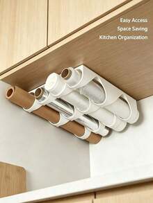 1/2pcs Kitchen Roll Storage Rack, Designed For Installation On Shelves Or Under Cabinets, Can Store Baking Paper, Baking Mats, Plastic Wrap, Etc.; Each Compartment Can Hold 2 Rolls, Suitable For Storing Aluminum Foil, Baking Paper Or Other Similar - Multicolor - View 5