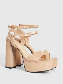 CUCCOO LuxiPop Open-Toed Thick Heels Women's Shoes Sandals Double Loop Buckle Adjustable Platform Banquet Dating A Variety Of Scenes Fashion High Heels - Apricot - View 3