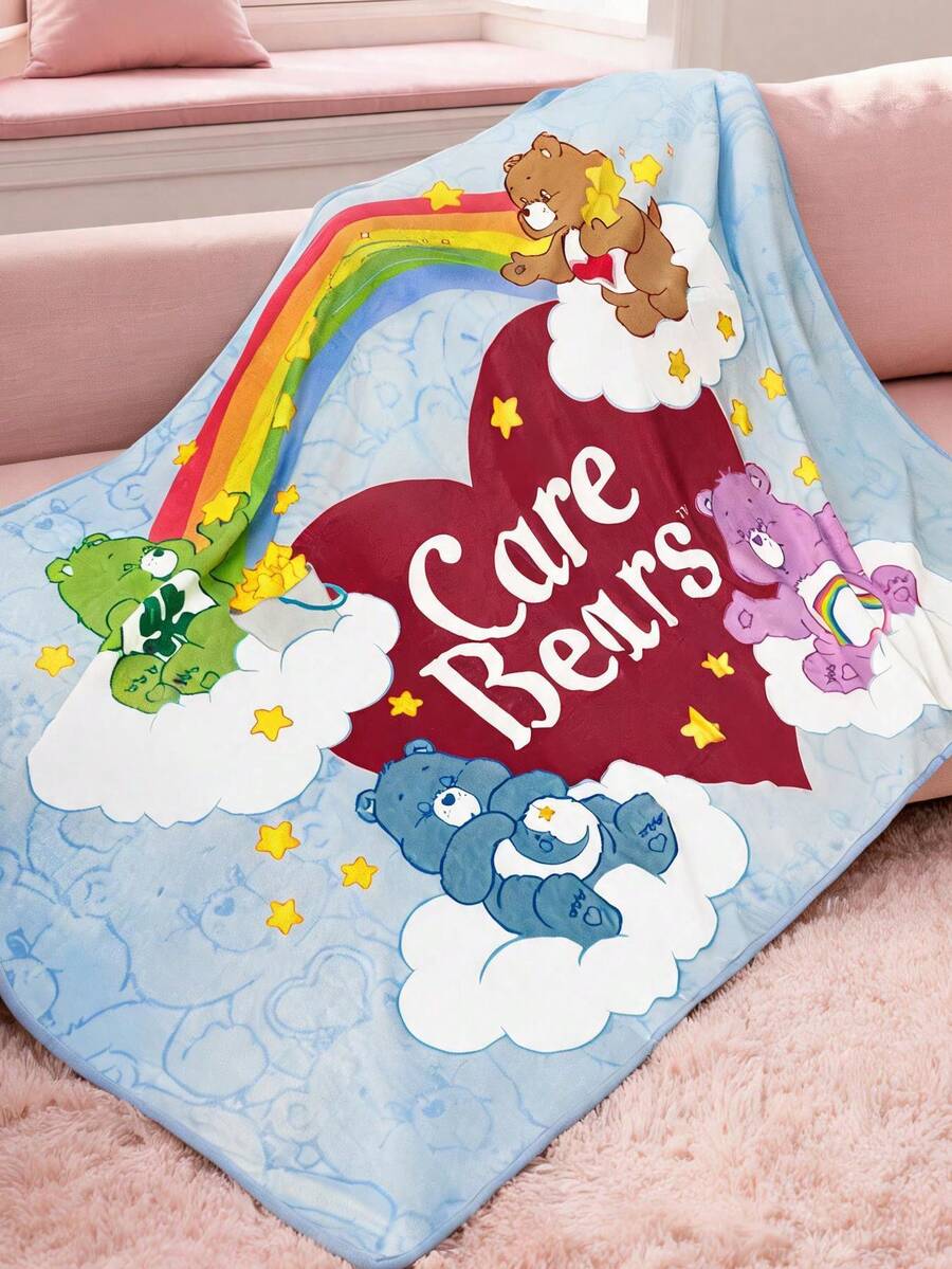 SHEIN X Care Bears 1件可愛印花加厚毯,柔軟保暖,不易掉毛,多種尺寸,適用於沙發、床鋪、午休 - 淺藍色 - 查看 1