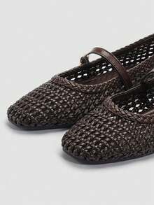Alvarani Oversized Women's Handmade PU Woven Premium Mary Jane Ballet Flats, Metal Buckle Strap, Woven Breathable, Comfortable, Daily Commute Vacation - Brown - View 7