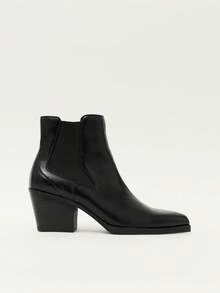 Nöista Black Pointed Short Boots, Autumn And Winter Pointed Elastic Band Fashionable Versatile Thick Heel Solid Color Short Boots - Black - View 1