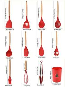 Haus Hana Christmas Wooden Handle Silicone Scraper, Suitable For Non Stick Pans, Household Cooking Scraper And Spoon, High Temperature Resistant Kitchenware Set. - Red - View 24
