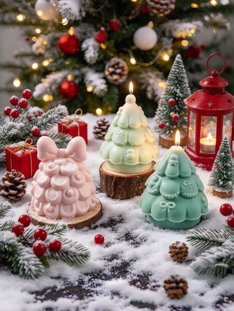 Bowknot Christmas Tree Silicone Mold, 2 Styles, DIY Candle Holder Mold, Desktop Ornament, Handmade Craft Making Tool. - Christmas tree - View 2