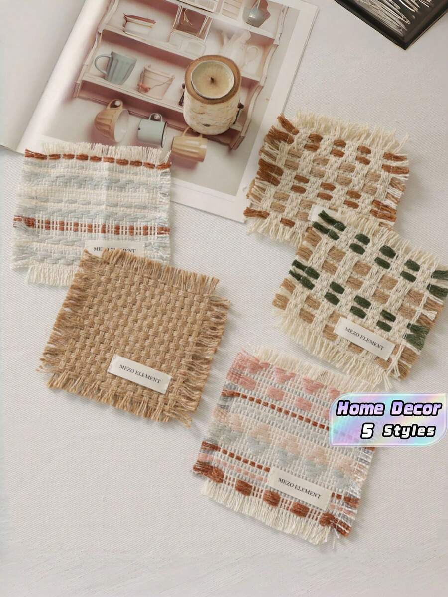 Boho Woven Coaster Set, Natural Cotton Jute Fabric Drink Coasters, Absorbent Heat-Resistant Handmade Mats, Farmhouse Table Protection For Coffee Cups, Mugs, Home Decor, Housewarming Gift - Multicolor - View 1