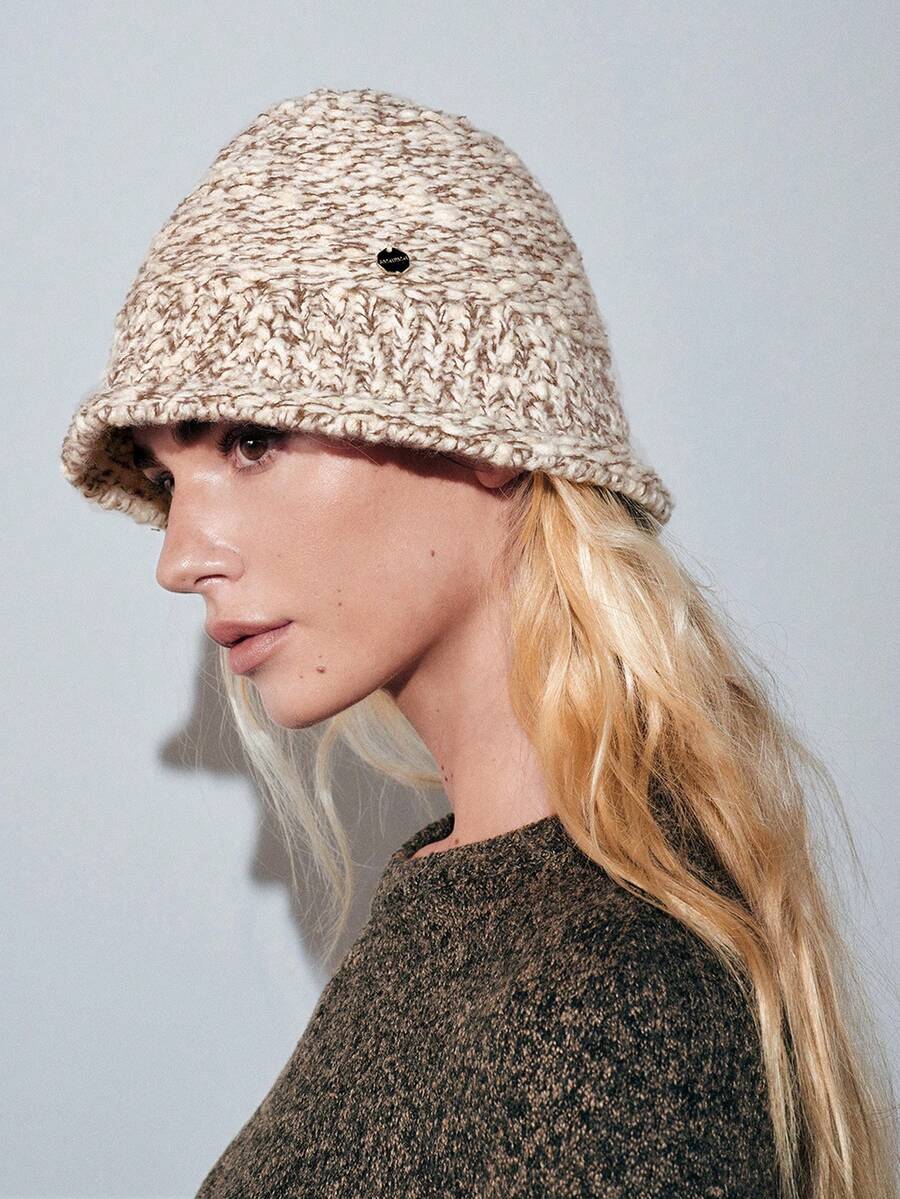 Noxbound Women's Metal Decor Fashion Versatile Knitted Bucket Hat - Beige - View 1