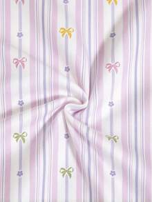 SHEIN 2/3 PCS Printed Duvet Cover Set, 1 Duvet Cover + 1/2 Pillowcases, Soft Breathable Bedding Set, Boho Floral & Cute Bow Stripe & Plaid Pattern Bedding, All Season Duvet Cover, Machine Washable - Purple Bow + Pink Purple - View 8