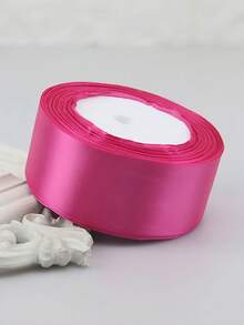 1Roll 4cm Wide Satin Ribbon Bow Hair Accessory Craft Cake Baking Gift Wrapping Decoration Soft Smooth Fabric For DIY Sewing Wedding Party Supply - Hot Pink - View 5