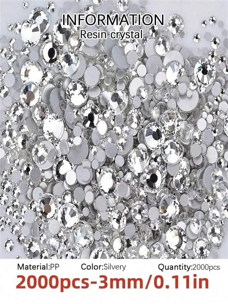 2000 viên đá resin dẹt màu bạc 3-6mm, đá quý dạng thạch tròn, phụ kiện DIY trang trí cho giày, quần áo, túi xách, mỹ phẩm, lý tưởng cho tiệc tùng, lễ cưới, lễ hội, làm trang sức, nail art và đồ trang trí lễ hội - Bạc - Xem 12