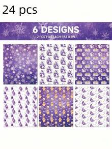 Christmas Wrapping Paper - Purple Snowman & Reindeer Design With Snowflakes, Candy Cane & Holly Patterns, Festive Holiday Style, Perfect For Christmas Decor, Gift Wrapping, Ornaments, Pajamas & More - Multicolor - View 8