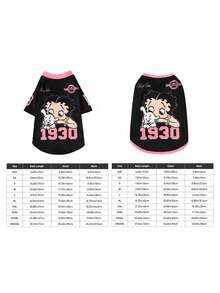 Betty Boop x SHEIN Vintage Cartoon Pet Tee & Vest, Sold Separately. Sizes XXS-XXXXXL For Cats & Dogs, Soft Comfy Fabric For Daily Wear Indoor & Outdoor - Black - View 7