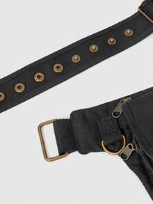 ROMWE Goth Túi đeo hông phong cách Y2K Punk màu đồng cổ điển, khóa bấm, thắt lưng rộng có thể tháo rời và điều chỉnh, túi đeo ngực đa năng nhiều ngăn, túi đeo chéo ngang hông - màu đen - Xem 5