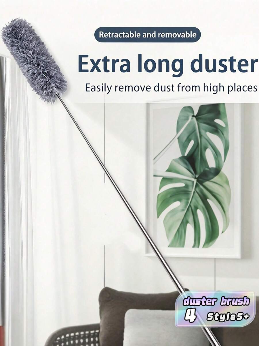 1‑Set Extendable Microfiber Duster, Reusable Washable Soft Flexible Duster With Extendable Handle, For Home & Office, Cleaning Ceiling Fans, Windows, Furniture - A - View 1