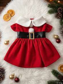 PETSIN 1pc Warm Fleece Sleeveless Dog/Cat Christmas Dress, Outfit Suitable For Pets - Red - View 3