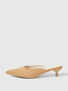 Sleekvia Women's Shoes Pointed Brown Suede Back Empty Kitten Heel Stylish Simple Commuter Style Office Wear High Heels Shoes - Brown - View 2