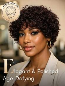 EASY&FRESH باروكة شعر بشري بكر مجعد قصير مع غرة 1BF99J# قابلة للارتداء الفوري مصنوعة آليًا بألوان مختلطة - SNATURAL/99J - مشاهدة 5