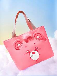 SHEIN X Care Bears 卡通熊3D耳朵托特包，大容量女學生手提包，便攜式單肩包，適合日常購物與學校用品收納 - 粉色 - 查看 2