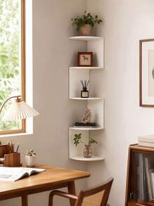 1PC Multi Tier PVC Wall Mount Corner Shelf Floating Storage Organizer Easy Assembly Durable Waterproof Rustproof Non Slip Space Saving Heavy Duty Lightweight Easy Clean For Bedroom Bathroom Kitchen Office Living Room Study Home Decor Rack Organizer - White - View 5