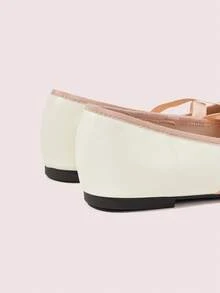 CUCCOO DOLLMOD Beige Pink Cross-Strap Ballet Flats, Round Toe Contrasting Color Hemming Slip-On Shoes, Academic Style Daily Travel Women's Shoes - Baby Pink - View 6