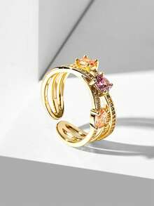 MOTF PREMIUM Nhẫn cá tính phong cách mạ vàng 18K đính đá Zirconia màu - Vàng - Xem 5