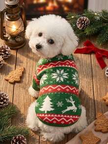 PETSIN 1 Pc Pet Striped & Snowflake Pattern Flannel Sweatshirt For Christmas - Multicolor - View 3