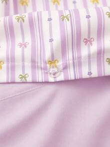 SHEIN 2/3 PCS Printed Duvet Cover Set, 1 Duvet Cover + 1/2 Pillowcases, Soft Breathable Bedding Set, Boho Floral & Cute Bow Stripe & Plaid Pattern Bedding, All Season Duvet Cover, Machine Washable - Purple Bow + Pink Purple - View 9