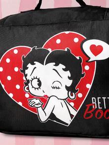 Betty Boop x SHEIN Red Black Heart Polka Dot Travel Packing Bag, S/M/L Sizes, Zipper Closure, Luggage Organizer Pouch For Sorting Clothes During Travel And Business Trip - Black, red and white. - View 7