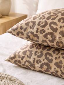 1pc/2pcs Khaki Leopard Digital Print  Pillowcase  (Without Insert), Polyester Comfy Breathable All-Season, For Bedroom Home Decor, Simple Classic, White Bedding - Multicolor - View 6