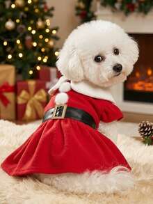 PETSIN 1pc Warm Fleece Sleeveless Dog/Cat Christmas Dress, Outfit Suitable For Pets - Red - View 2