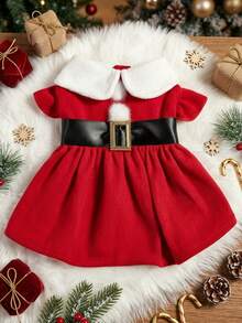 PETSIN 1pc Warm Fleece Sleeveless Dog/Cat Christmas Dress, Outfit Suitable For Pets - Red - View 1
