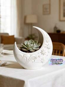 1pc Patterned Moon Shaped Succulent Planter, Home Garden Decor & Gardening Accessory - multicolor - View 1