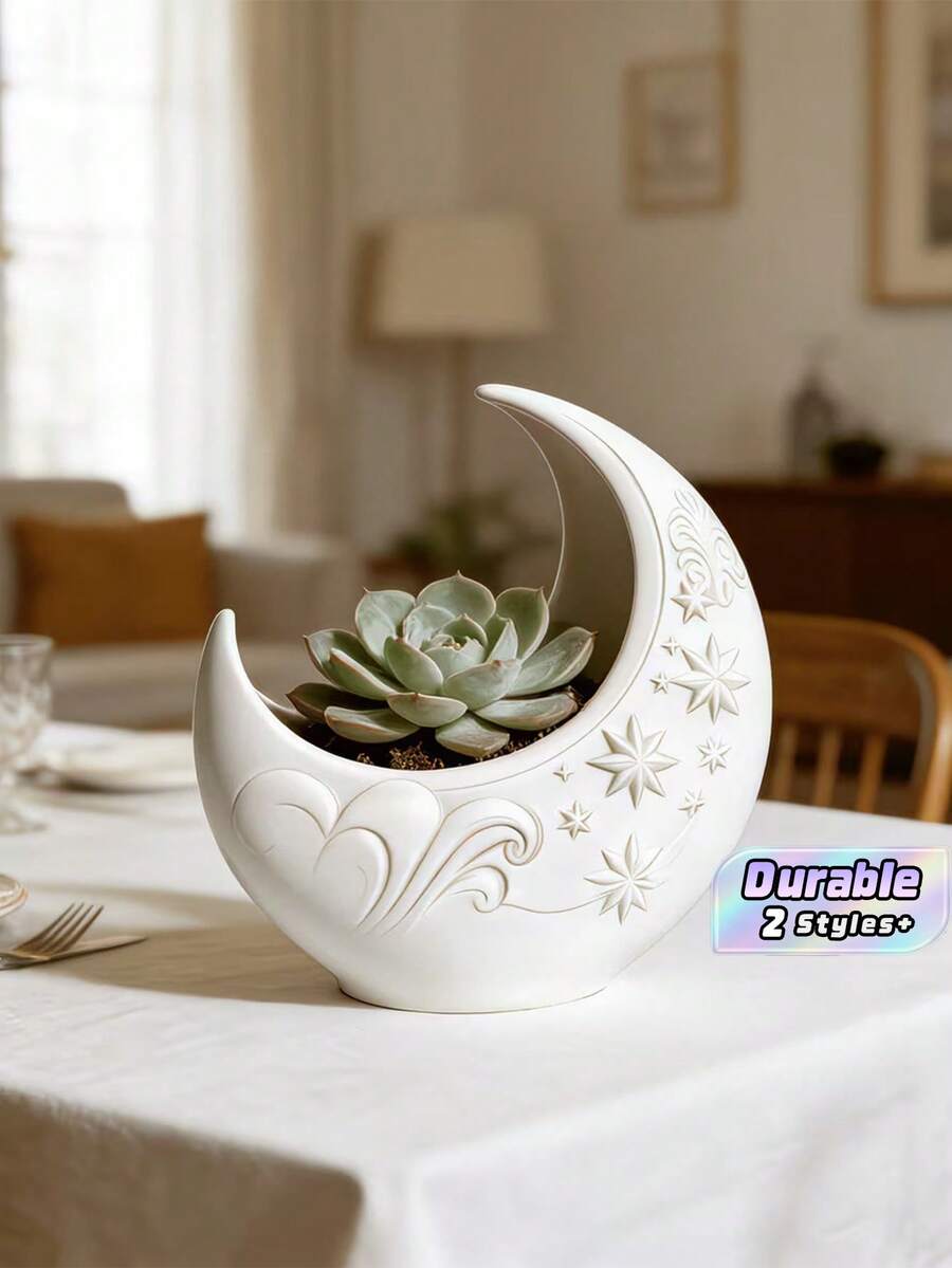 1pc Patterned Moon Shaped Succulent Planter, Home Garden Decor & Gardening Accessory - multicolor - View 1