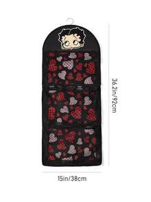 Betty Boop x SHEIN 1 حقيبة تخزين مطبوعة للطلاب والعائلات. أنماط كرتونية لطيفة وممتعة - أسود أحمر - مشاهدة 5