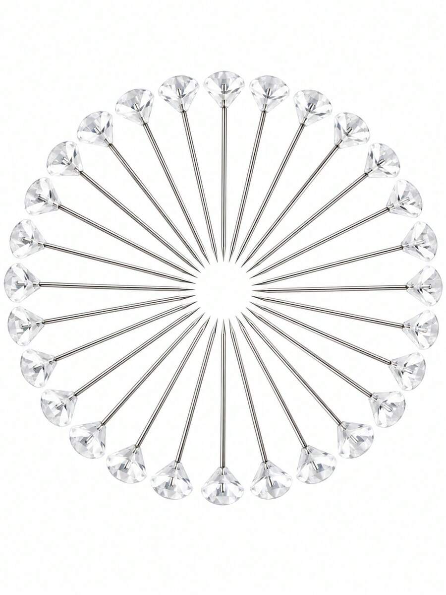50Pcs Diamond Head Sewing Pins, Stainless Steel Straight Dressmaker Pins, Crystal Rhinestone Positioning Pins For Wig Making, Fabric Sewing, Quilting, Clothing Packing, Floral Arrangement & DIY Handcraft Projects