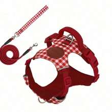 New 2 Pieces Dog Harness & Leash Set, Reflective Strip For Night Visibility, Lightweight Non-Stick Shoulder Protection, Ergonomic Design To Reduce Pressure, Anti-Pull Handle For Instant Control, High-Strength Metal Leash Clip, Durable Pom - Red - View 14