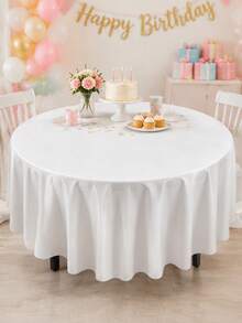 1/5/10 Piece Set Of 84 Inch White Disposable Round Tablecloth, PEVA Material Table Cover, Suitable For Wedding Season, Kitchen Dining, Weddings, Reception Banquets, Birthday Parties, Buffet Restaurants, Bridal Parties, Birthday Parties, - White Round Tablecloth - View 9